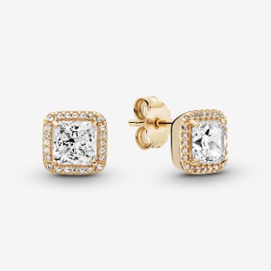 Gold Pandora Square Sparkle Halos Stud Earrings | HQPS15694