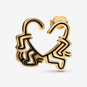 Gold Plated Pandora Keith Haring x Walking Heart Stud Earrings | VEQU91785