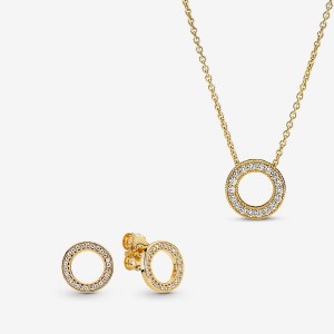 Gold Plated Pandora Necklace & Earring Sets | OHJF20986