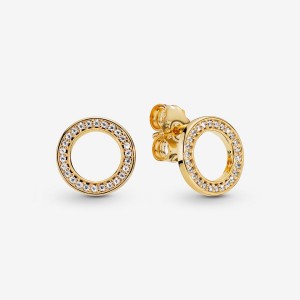 Gold Plated Pandora Sparkling Circles Stud Earrings | ZXHR80764