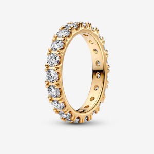 Gold Plated Pandora Sparkling Row Eternity Band Rings | DXVO59147