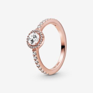 Rose Gold Plated Pandora Classic Sparkle Halo Halo & Solitaire Rings | MCYX37158