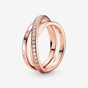 Rose Gold Plated Pandora Crossover Pavé Triple Band Rings | GNXC72693