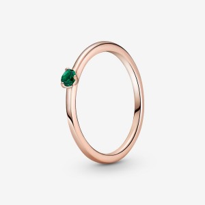 Rose Gold Plated Pandora Green Solitaire Halo & Solitaire Rings | GZDA38675