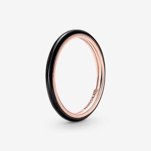 Rose Gold Plated Pandora ME Black Enamel Stackable Rings | PTNI32751