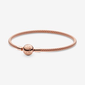 Rose Gold Plated Pandora Moments Mesh Charm Bracelets | ICBT46957