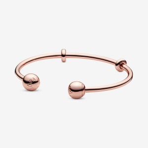 Rose Gold Plated Pandora Moments Open Bangle Charm Holders | ZHRC23504