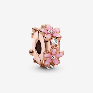 Rose Gold Plated Pandora Pink Daisy Spacer Clip Clips | IEYO83196