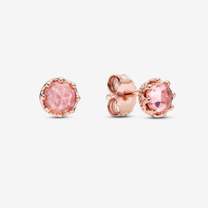 Rose Gold Plated Pandora Pink Sparkling Crowns Stud Earrings | CLQK70138