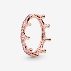 Rose Gold Plated Pandora Pink Sparkling Crown Stackable Rings | IMUL30582