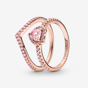 Rose Gold Plated Pandora Ring Sets | FBPE18206