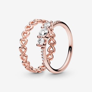 Rose Gold Plated Pandora Ring Sets | RQZX72593