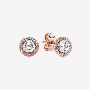 Rose Gold Plated Pandora Round Sparkle Halos Stud Earrings | EWOQ18270