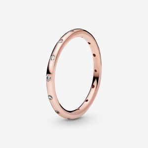 Rose Gold Plated Pandora Simple Sparkling Stackable Rings | QZWE27365