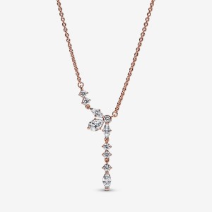 Rose Gold Plated Pandora Sparkling Herbarium Cluster Drop Collier Chain Necklaces | EGKP29465