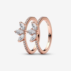 Rose Gold Plated Pandora Sparkling Marquise Double Wishbone Ring Sets | PKWT72598