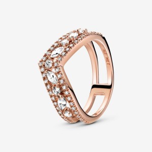 Rose Gold Plated Pandora Sparkling Marquise Double Wishbone Statement Rings | SYGL19072