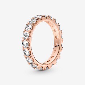 Rose Gold Plated Pandora Sparkling Row Eternity Band Rings | IHEW79406