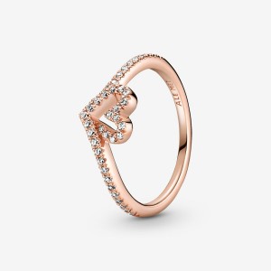 Rose Gold Plated Pandora Sparkling Wishbone Heart & Promise Rings | IYCF75129