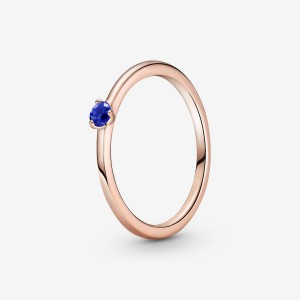 Rose Gold Plated Pandora Stellar Blue Solitaire Halo & Solitaire Rings | QXKP94180