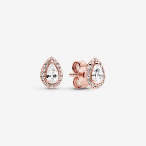 Rose Gold Plated Pandora Teardrop Halo Stud Earrings | UWMR96830