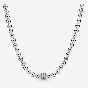 Sterling Silver Pandora Beads & Pavé Pendant Necklaces | GQKY10542