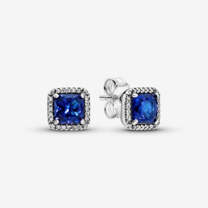 Sterling Silver Pandora Blue Square Sparkle Halos Stud Earrings | OGMZ72916