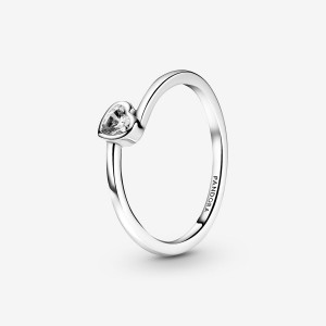 Sterling Silver Pandora Clear Tilted Solitaire Heart & Promise Rings | UKBS27368