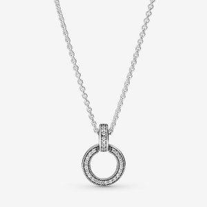 Sterling Silver Pandora Double Circle Pendant Necklaces | XVPH87534