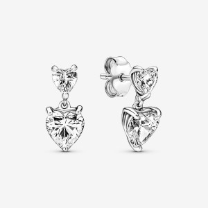 Sterling Silver Pandora Double Heart Sparklings Stud Earrings | OPQS51094