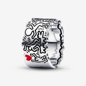 Sterling Silver Pandora Keith Haring™ x Line Art Love and People Wide Band Rings | PKDZ39576