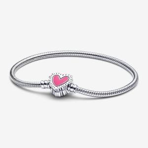 Sterling Silver Pandora Keith Haring x Moments Radiant Heart Snake Chain Bracelets | MSPU08914