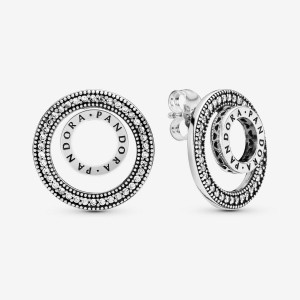 Sterling Silver Pandora Logo Circles Stud Earrings | QFXO98620