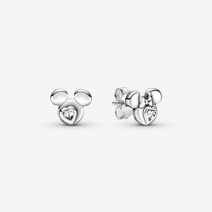 Sterling Silver Pandora Mickey Mouse & Minnie Mouse Silhouettes Stud Earrings | LMXG71346