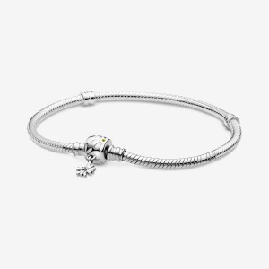 Sterling Silver Pandora Moments Daisy Flower Clasp Snake Charm Bracelets | UABK04183