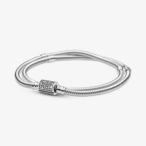 Sterling Silver Pandora Moments Double Wrap Barrel Clasp Snake/Necklace Charm Holders | LQRX49572