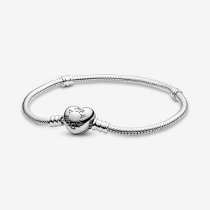 Sterling Silver Pandora Moments Heart Clasp Snake Charm Bracelets | LZTV76415