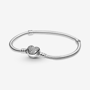 Sterling Silver Pandora Moments Mickey Mouse Heart Clasp Snake Charm Holders | YAXU70358