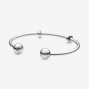 Sterling Silver Pandora Moments Open Bangle Charm Holders | GDHJ01986