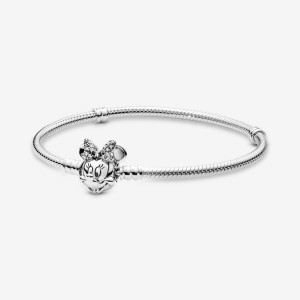 Sterling Silver Pandora Moments Pavé Minnie Mouse Clasp Snake Charm Bracelets | RGWI87054