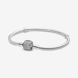 Sterling Silver Pandora Moments Sparkling Pavé Clasp Snake Charm Holders | ZGBP56921