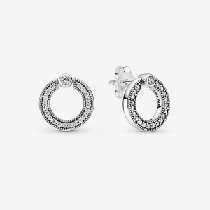 Sterling Silver Pandora Pavé & Logo Circle Reversibles Stud Earrings | SQGN14957