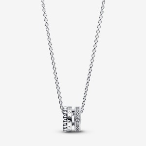 Sterling Silver Pandora Signature Logo Pavé & Beads Pendant Necklaces | BSOU76540