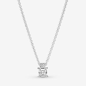 Sterling Silver Pandora Sparkling Collier Round & Square Pendant Necklaces | NFYR13207