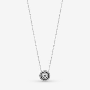 Sterling Silver Pandora Sparkling Double Halo Collier Pendant Necklaces | JORK82901