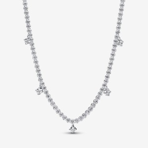 Sterling Silver Pandora Sparkling Drop Collier Chain Necklaces | VHWE69574