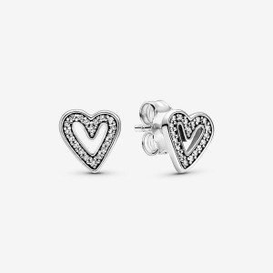 Sterling Silver Pandora Sparkling Freehand Hearts Stud Earrings | VMLY92176