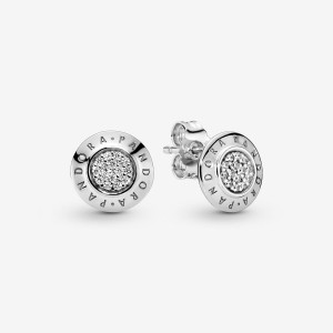 Sterling Silver Pandora Sparkling Logos Stud Earrings | LKSP59736