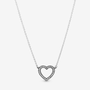 Sterling Silver Pandora Sparkling Open Heart Chain Necklaces | PHUD72938