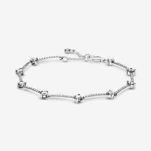 Sterling Silver Pandora Sparkling Pavé Bars Non-charm Bracelets | GYXM29807